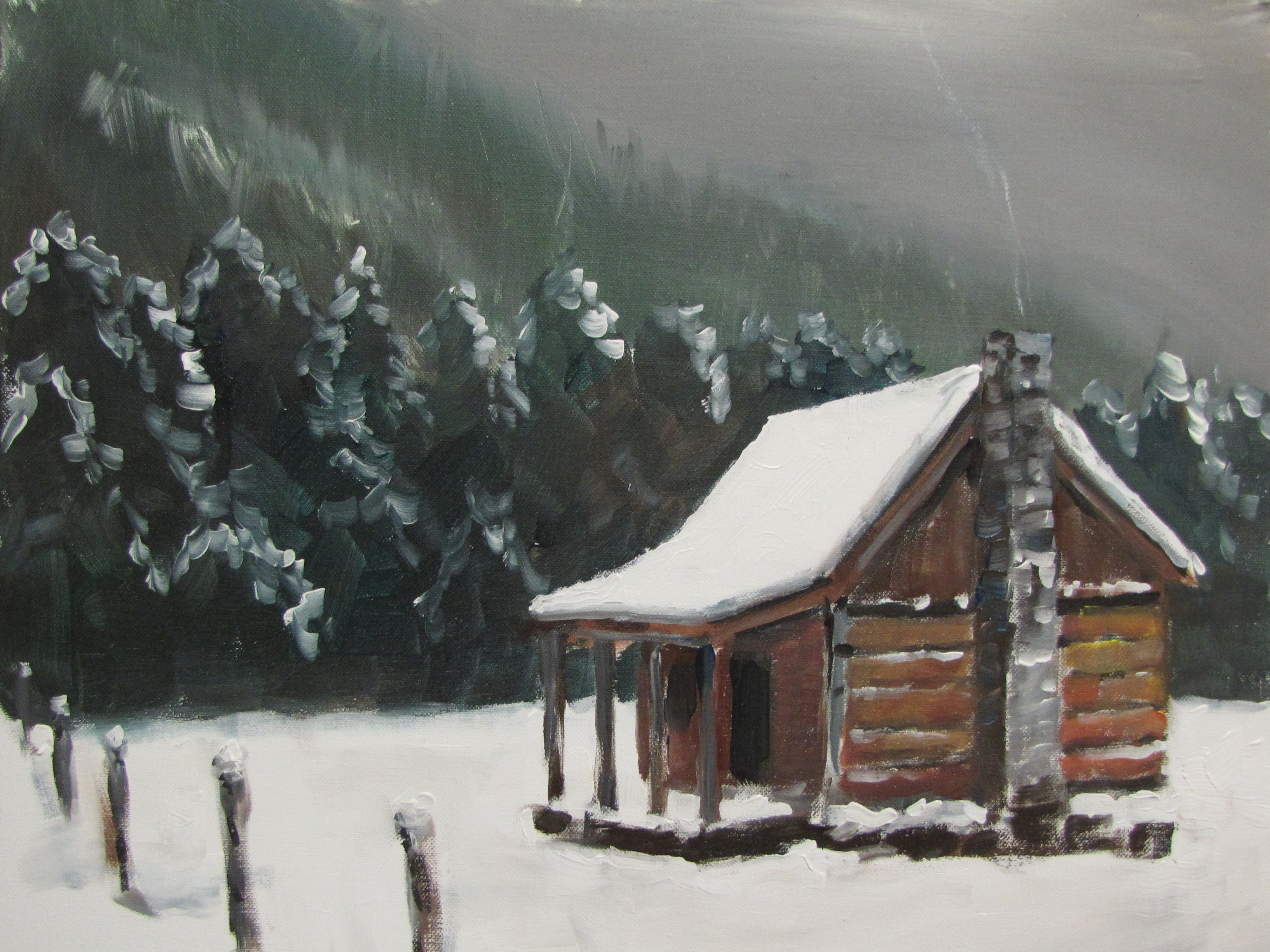 cabin in snow