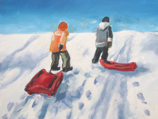 kids snow sledding
