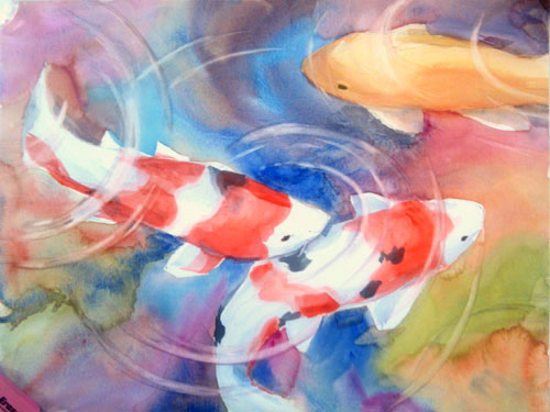 koi pond watercolor